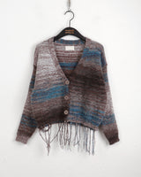 Sackle Vintage Fringe Mix Knit Cardigan
