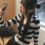 Halin striped two-way slim hoodie long-sleeved zip-up