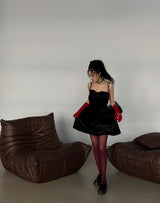 Velvet Royal Ribbon Flared Mini Dress