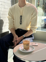 LMNラウンドネックケーブルカーディガン / LMN Round-Neck Cable Cardigan (9 colors)