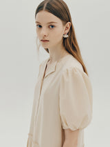 パフスリーブプリーツドレス / Puff sleeve pleated dress - Cream beige