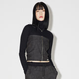 Denim Knit Blocking Top [BLACK] (6638381039734)