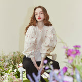 Stripe Flower Blouse (Ivory) (6681239584886)