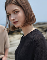 オーバーサイズ フィッシュネット ディテール SS スウェット / OVERSIZED FISHNET DETAIL SS SWEATER BLACK