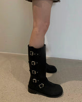 Belted long boots