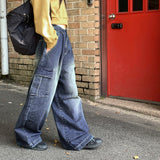 [MADE] Wooko Pintuck Cargo Back Banding Wide Denim Pants