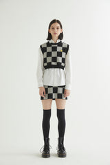 CHECKERBOARD KNIT VEST BLACK (6608604102774)