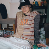 HUKミックスストライプL/SL Tシャツ[2カラー］