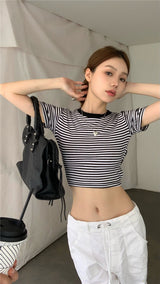 striped backless short sleeve top