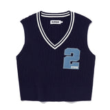 APPLIQUE V-NECK KNIT VEST [NAVY]