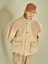 Fleece Block Quilted Jumper (Beige) (6643889373302)