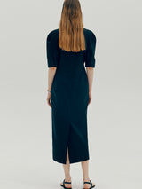 リネンスクエアネックドレス / Linen square neck dress - Black