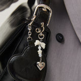 Pearl Ribbon Heart Logo Keyring