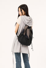 Irregular color block net pocket backpack