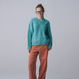 V-NECK CABLE KNIT PULLOVER, BLUE