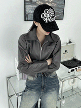 two-way crop leather jacket [2color]