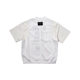 レザースリーブケーブルニットセーター/[UNISEX] Leather-Sleeve Cable-Knit Sweater (White)