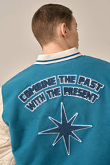 QUILTING POINT VARSITY JACKET - BLUE