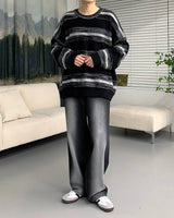 ストライプラウンドニットウェア/NI Striped Round Knitwear (2 colors)
