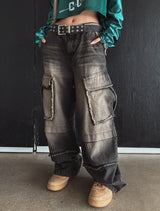 (UNISEX) ビンテージウォッシングカーゴデニムパンツ