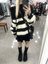 Off-shoulder Oversized Fit Stripe Knitwear