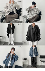 Edge Collar Shirring Two-Way Zip-Up Jumper