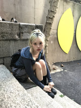 ストライプ2wayクロップフードジップアップ