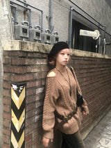 ヴィンテージツイストバルーンアンバランススリットニット