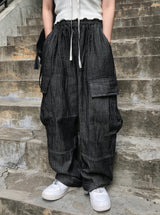 linen denim big pocket balloon cargo pants