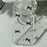 Black - Ribbon Pearl Phone Case Ribbon Tok Set_glitter