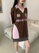 ヒルズ スポーティ ボクシー配色 カラージャージ 半袖Tシャツ/Hills Sporty Boxy Color Matching Collar Jersey Short Sleeve T-shirt