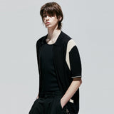 バーシティハーフニットジップアップ / varsity half knit zip-up black