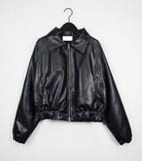 レザークロップブルゾンパディング/Leather crop blouson padding (2color)