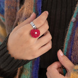 Chubby heart pendant surgical open ring (red)チャビーハートペンダントサージカルオープンリング/