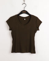 セルVネックスリムリブド半袖Tシャツ