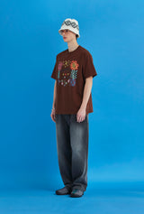 フラワーアーガイルTシャツ / ブラウン