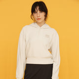 プリーツクロップスナップフーディー / PLEATS CROP SNAP HOODIE_IVORY