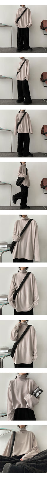 【高品質!】【大きいサイズ!】LAG ボクシールーズニットタートルネックTシャツ