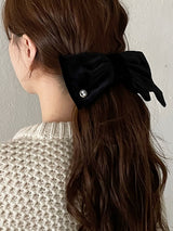Vintage Velvet Big Ribbon Barrette [Black]