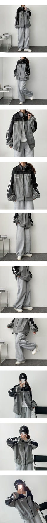 Wild Line Color Arrangement Track String Zip-Up Jumper