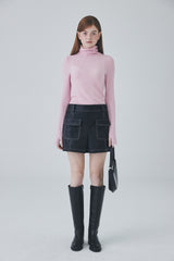 ビーガンレザースティッチミニスカート / Vegan Leather Stitch Mini Skirt [Black]