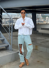 レイストライプクロップシャツ / Ray Stripe Crop Shirt 2COLOR