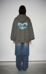  BLUR HEART LOOSE HOODIE ZIP UP_KHAKI