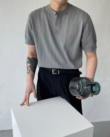 RO ウォッシャブルリネンVネックヘンリーネックニットウェア / VネックRO Washable Linen V-Neck Henley Neck Knitwear (6 colors)