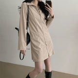 Jamu Zipper Collar Loose Fit Corduroy Midi Dress (2 colors)