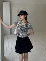 チェッカーボードクロップカラーTシャツ / Checkerboard Crop Collar T-shirt (3color)