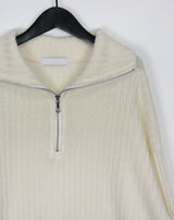 リブハーフジップアップニット/Ribbed Half Zip Up Knit (4color)