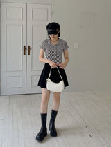 チェッカーボードクロップカラーTシャツ / Checkerboard Crop Collar T-shirt (3color)