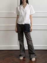 バオポケットVネックオープンカラークロップド半袖シャツ / Bao pocket V-neck open collar cropped short-sleeved shirt