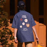 ベースボール刺繍ユニセックス半袖シャツ / Baseball Grand Embroidery Short-Sleeved Unisex Denim Shirt